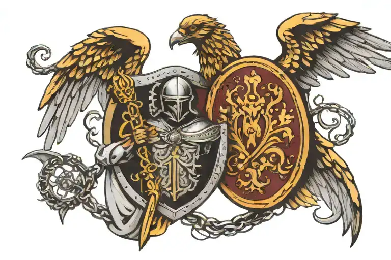 saint michael archangel shield and hood tattoo design idea