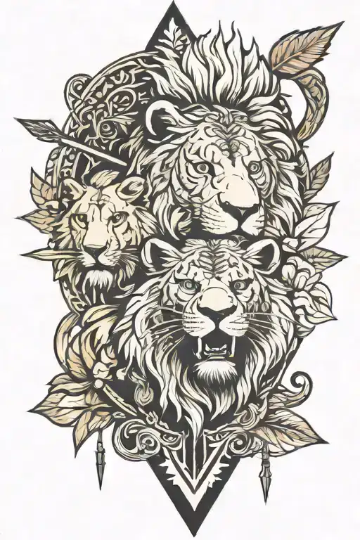 arrow and three lion head tattoo design idea