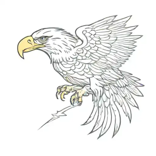 bald eagle holding a fish with wings usa flag color tattoo design idea