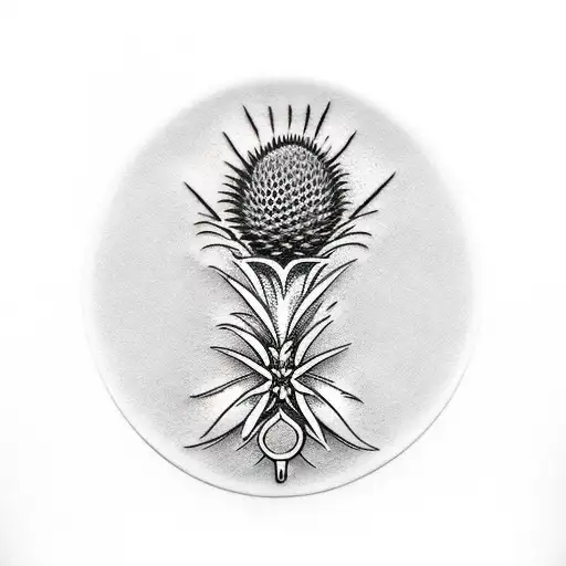 Chalice with etched thistle emblem tattoo design idea