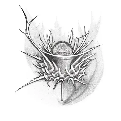 Chalice with Thistle emblem etching tattoo design idea