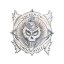 Crimson Chalice with Thistle emblem tattoo design idea