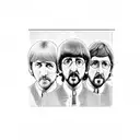 A detailed sketch of The Beatles playing instruments with colorful sound waves tattoo design idea