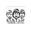 A detailed sketch of The Beatles playing instruments with colorful sound waves tattoo design idea