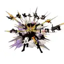 Combine elements from different anime series to create a unique and epic battle scene tattoo. tattoo design idea