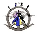 Combine elements from different anime series to create a unique and epic battle scene tattoo. tattoo design idea