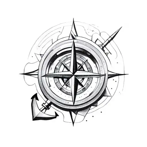 anchor with a compass over  tattoo design idea