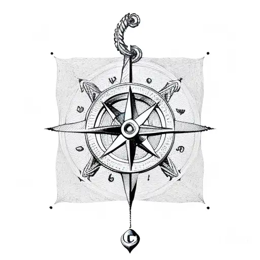 anchor with a compass over  tattoo design idea
