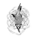 A dolphin jumping over a celtic knotwork river, symbolizing the client's love for animals and irish mythology tattoo design idea