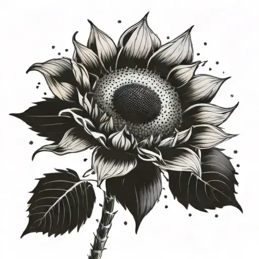 single sunflower with ocean scene tattoo design idea