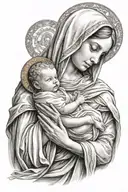 Virgin Mary holding baby Jesus Christ tattoo design idea