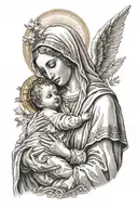 Virgin Mary holding baby Jesus Christ tattoo design idea
