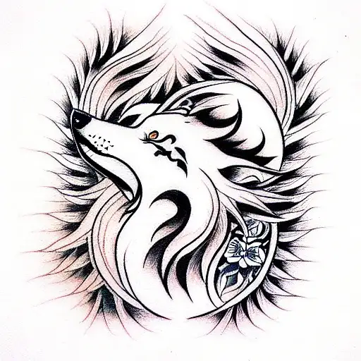 wolf and crow tattoo design idea