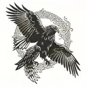 A father and son silhouette embracing with a hawk flying overhead tattoo design idea