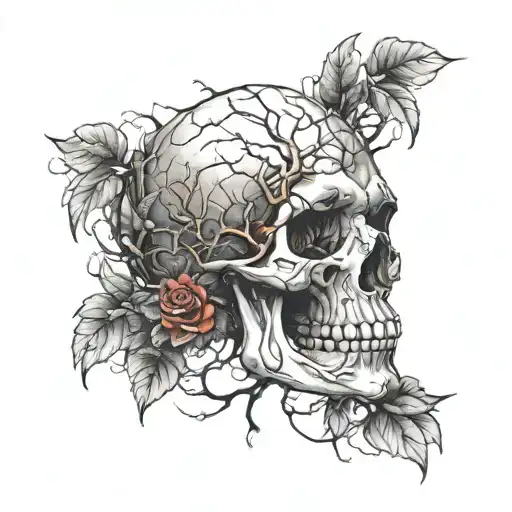 skull face tattoo design featuring elements like trees tattoo design idea