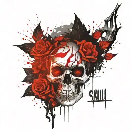 skull face tattoo design featuring elements like trees tattoo design idea
