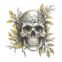 skull face tattoo design featuring elements like trees tattoo design idea