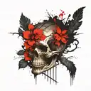 skull face tattoo design featuring elements like trees tattoo design idea