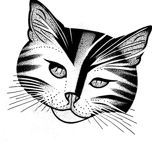 Psycho cat black and white  tattoo design idea