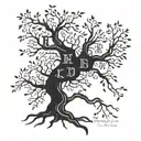 A family tree with intricate branches intertwining to represent each member, with their initials hidden within the design tattoo design idea