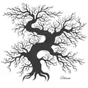 A family tree with intricate branches intertwining to represent each member, with their initials hidden within the design tattoo design idea