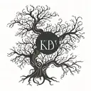 A family tree with intricate branches intertwining to represent each member, with their initials hidden within the design tattoo design idea
