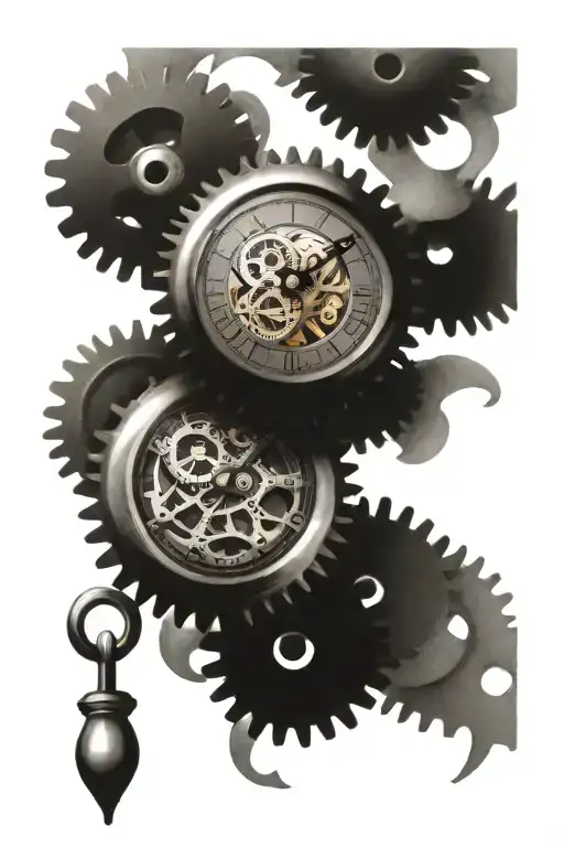 timeless pocket watch surrounded by gears tattoo design idea