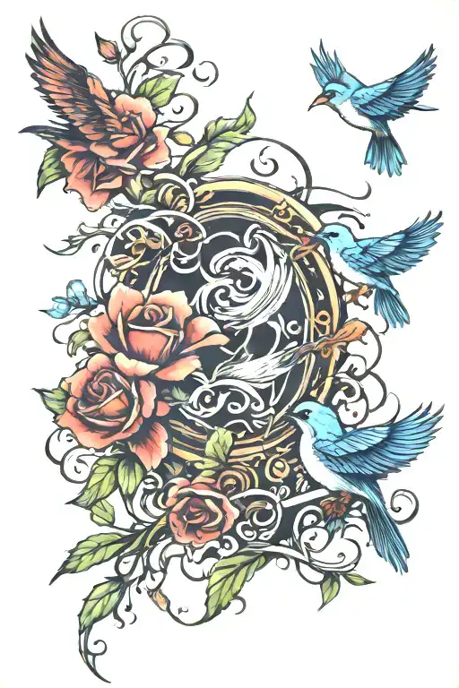 sentence and three birds tattoo design idea