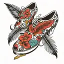 feather platform shoes tattoo design idea