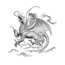 Create a bold and powerful tattoo combining Saint George and a dragon in a blackwork style tattoo design idea