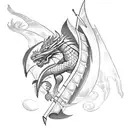Create a bold and powerful tattoo combining Saint George and a dragon in a blackwork style tattoo design idea