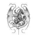Create a bold and powerful tattoo combining Saint George and a dragon in a blackwork style tattoo design idea
