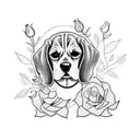 cute beagle with roses tattoo design idea