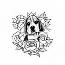 cute beagle with roses tattoo design idea