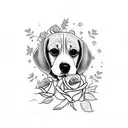 cute beagle with roses tattoo design idea