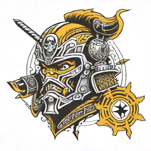 A futuristic Pittsburgh Steelers logo incorporating elements of a samurai warrior tattoo design idea