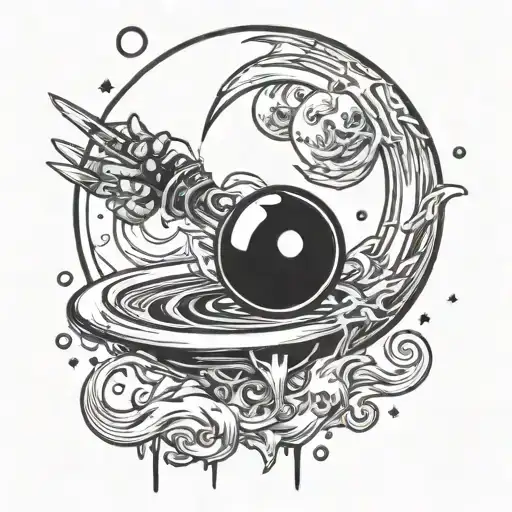 syringe holding a spoons hand jumping over the eightball moon  tattoo design idea