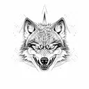 evil wolf with no pupils showing teeth tattoo design idea