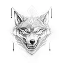 evil wolf with no pupils showing teeth tattoo design idea