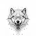 evil wolf with no pupils showing teeth tattoo design idea