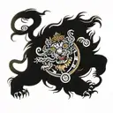 Tibetan snow lion with clock surrounded tattoo design idea