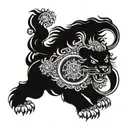 Tibetan snow lion with clock surrounded tattoo design idea