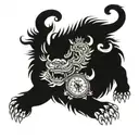 Tibetan snow lion with clock surrounded tattoo design idea