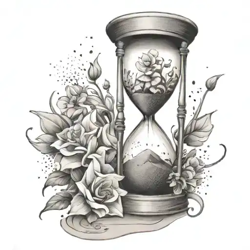 hour glass with flowers as the sand falling throug space tattoo design idea