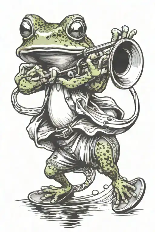 wake boarding frog playing trumpet tattoo design idea