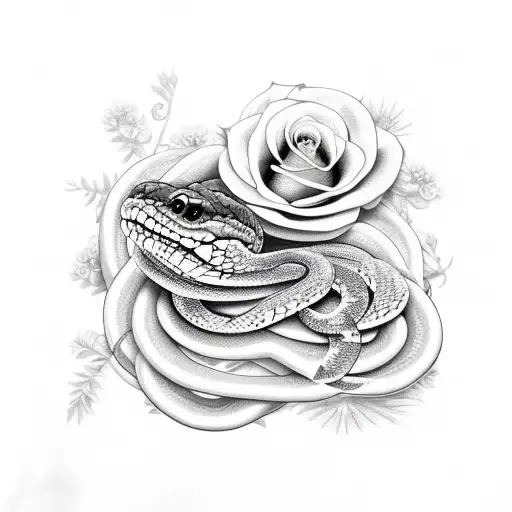 realistic snake that looks like it has flowers inside it, showing through its skin tattoo design idea