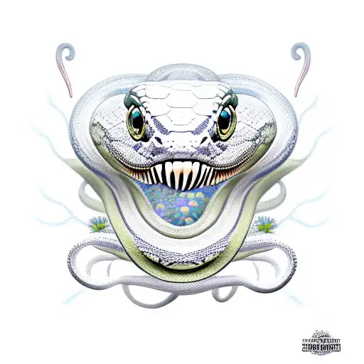 realistic snake that looks like it has flowers inside it, showing through its skin tattoo design idea