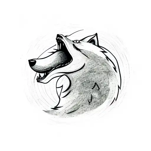 A fierce wolf howling at a full moon in a starry sky tattoo design idea