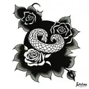 A tattoo design featuring a infinity snake with roses, incorporating Aztec symbols tattoo design idea