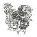 A tattoo design featuring a snake intertwined with roses, incorporating Aztec symbols tattoo design idea